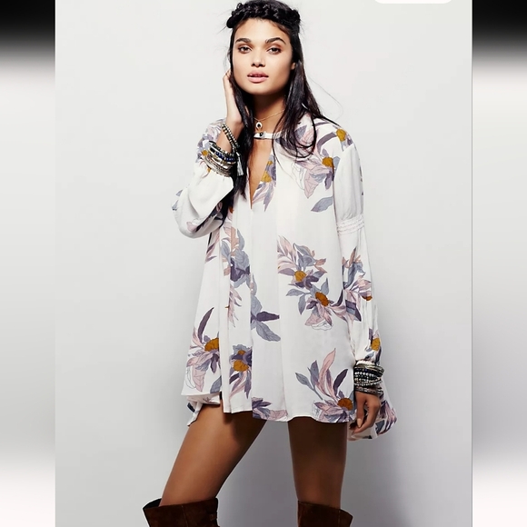 Free People Electric Orchid Print Swing Tunic Size Small - Picture 3 of 7